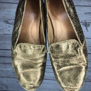 Gold loafers, genuine leather. Size 8